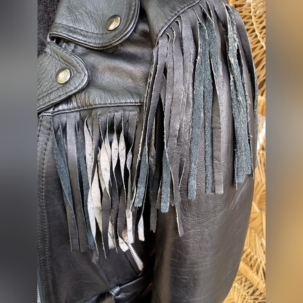 Vintage Fureal Ltd. Women's Leathers Fringe Leather Jacket - Black_10 - Picture 4 of 9